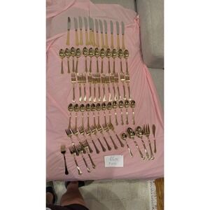 Reed & Barton 65 Pc Gold Tone Stainless Flatware Set Korea Serving Pieces